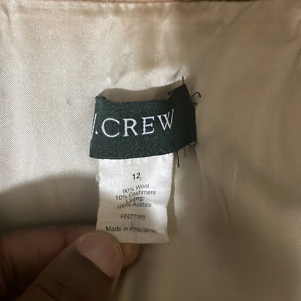 J. Crew Wool Cashmere belted wrap camel color overcoat with Peter Pan collar - Picture 3 of 10